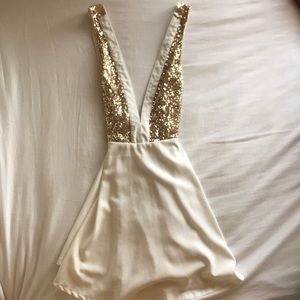 Gold Sequin V Neck Dress